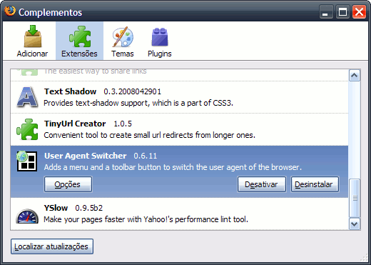 User Agent Switcher no Windows