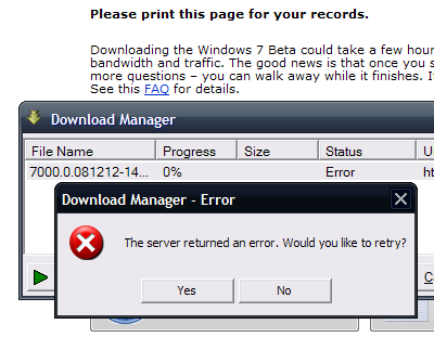 Windows 7 download failure